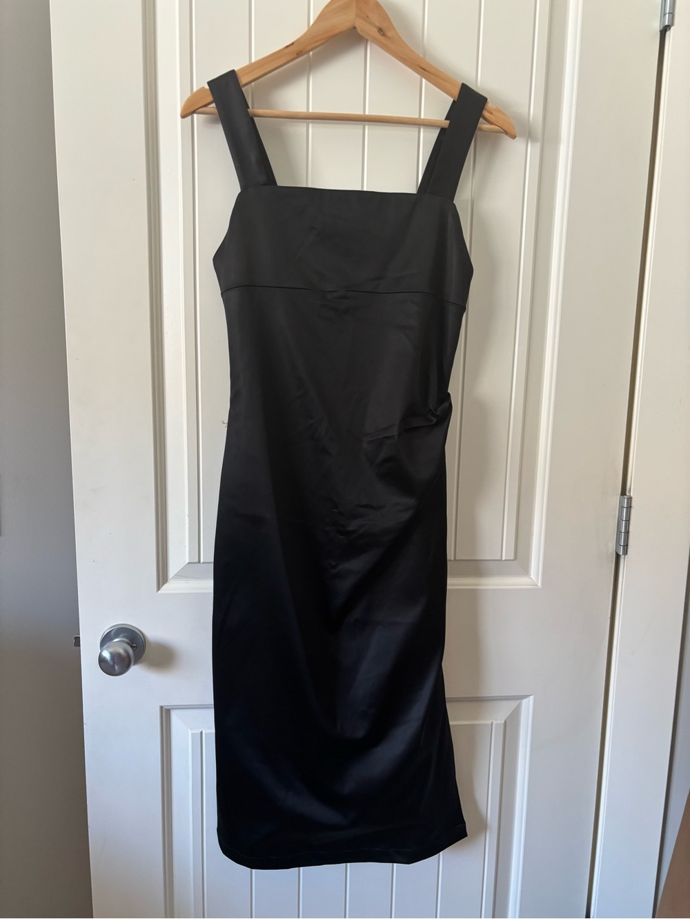 Ten by Babaton Black Satin Square Neck Sheath Dress Size 6